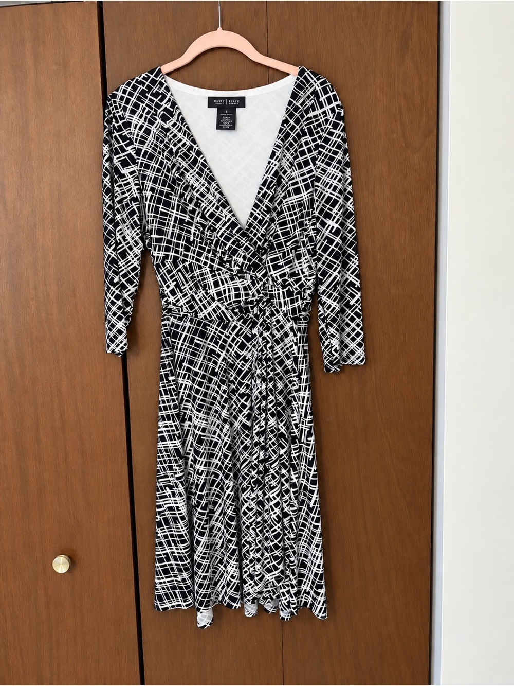 White House Black Market Black & White Geometric Wrap Dress